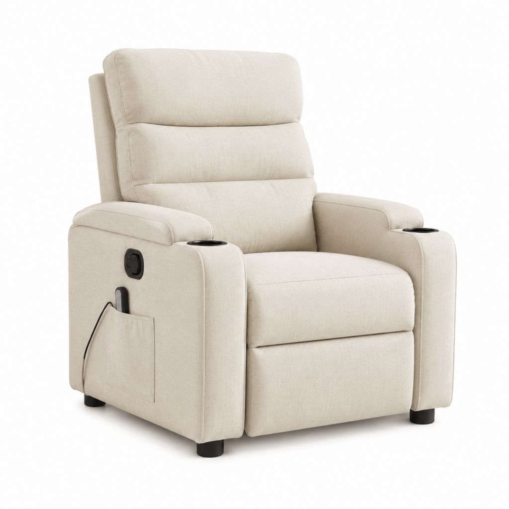 Fauteuil relax électrique inclinable beige en polyester à dossier haut 90 x 96 x 104 cm