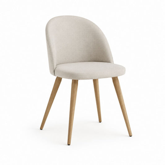 Chaise de salle à manger beige en polyester avec pieds en bois massif 48 x 55 x 82 cm
