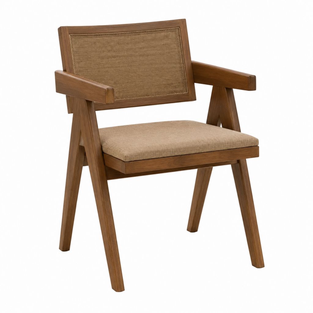 Chaise de salle à manger avec accoudoirs marron en bois massif et fibres de jute 59 x 56 x 80 cm
