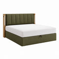 Lit coffre 160 x 200 cm vert en polyester et hévéa massif avec tête de lit capitonnée