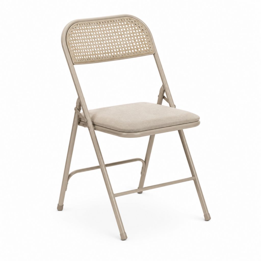 Chaise de salle à manger pliante beige en acier avec dossier en rotin 45 x 50 x 82 cm