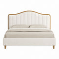 Lit coffre 160 x 200 cm beige en polyester avec tête de lit capitonnée et cadre en bois massif