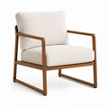 Fauteuil de salon beige en polyester avec structure en noyer massif 68 x 75 x 78 cm