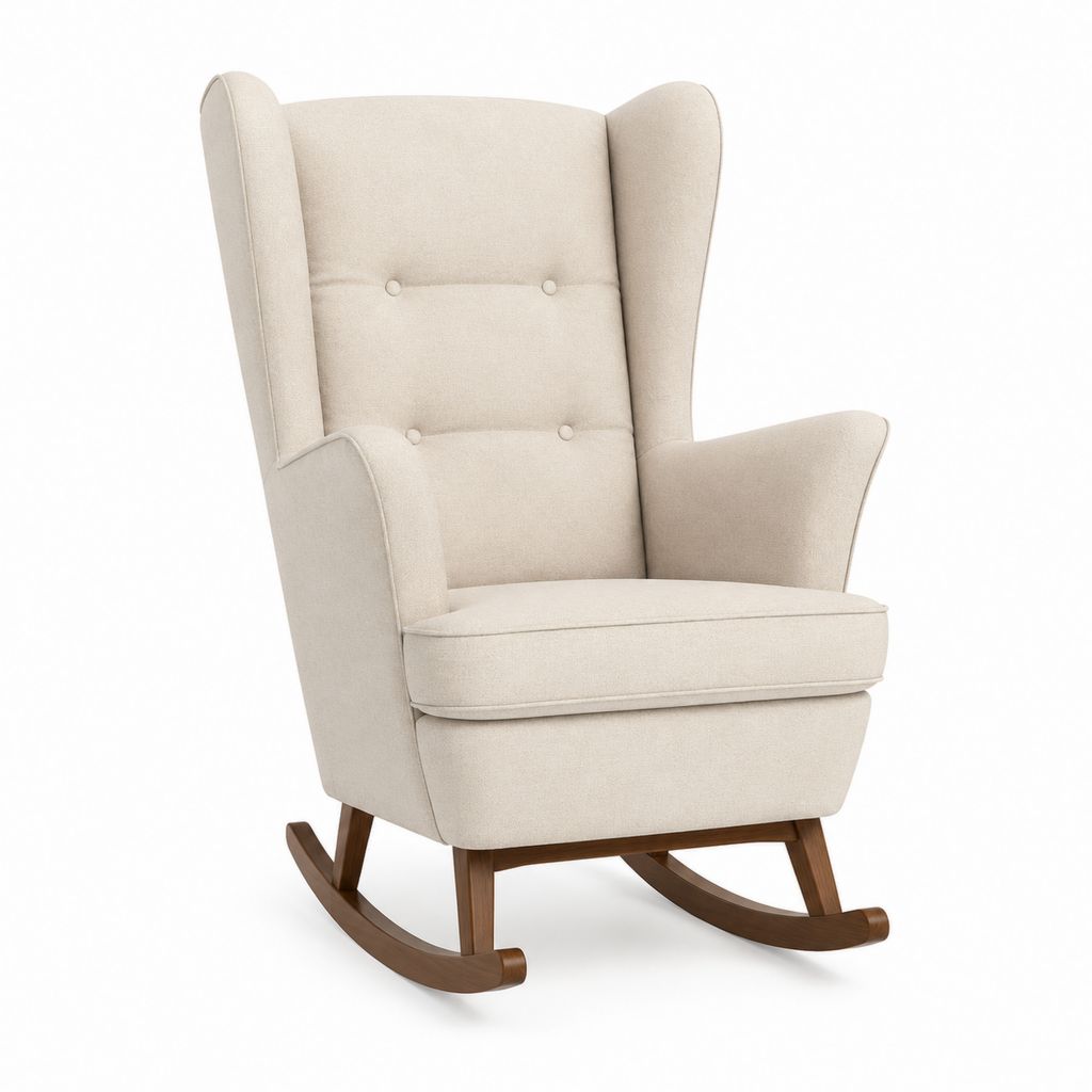 Fauteuil à bascule beige en polyester avec patins en hévéa massif 74 x 92 x 105 cm