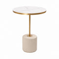 Table d'appoint ronde blanche et dorée avec plateau effet marbre en MDF Ø 50 cm x H 65 cm
