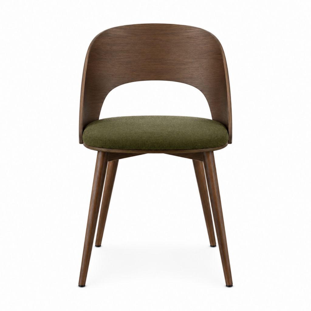 Chaise de salle à manger marron noyer et vert olive en bois massif et polyester 48 x 52 x 80 cm