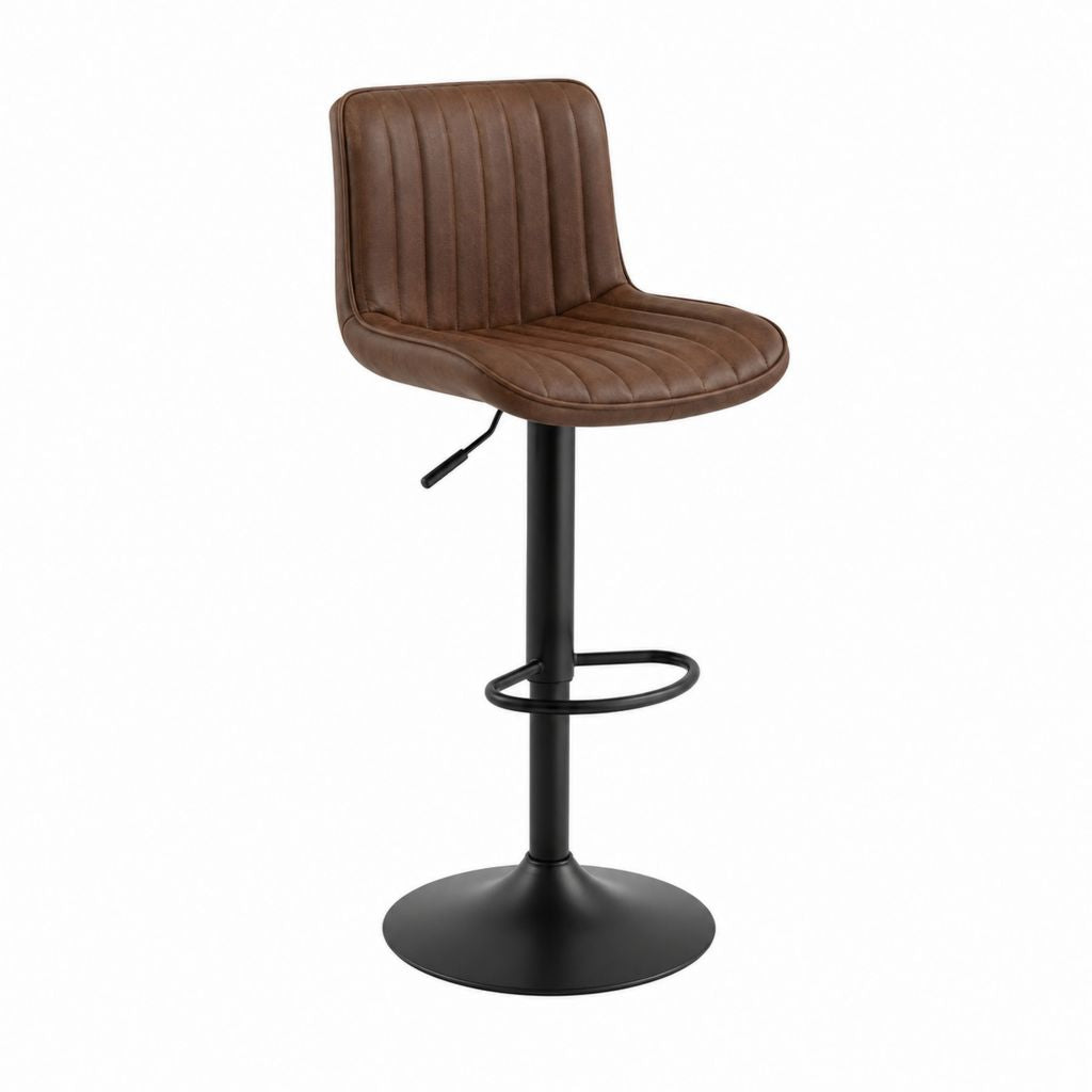 Tabouret de bar réglable marron en PU avec piètement acier noir 48 x 52 x 89-111 cm