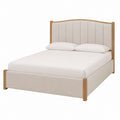Lit coffre 160 x 200 cm beige en polyester avec cadre en bois massif