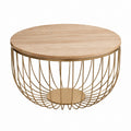 Table basse ronde avec plateau effet chêne et structure en acier doré Ø 80 x H 45 cm
