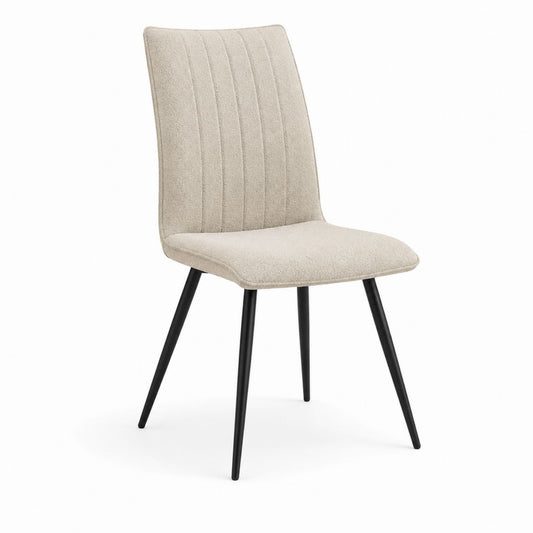 Chaise de salle à manger beige en polyester bouclette avec pieds en acier noir 46 x 55 x 87 cm