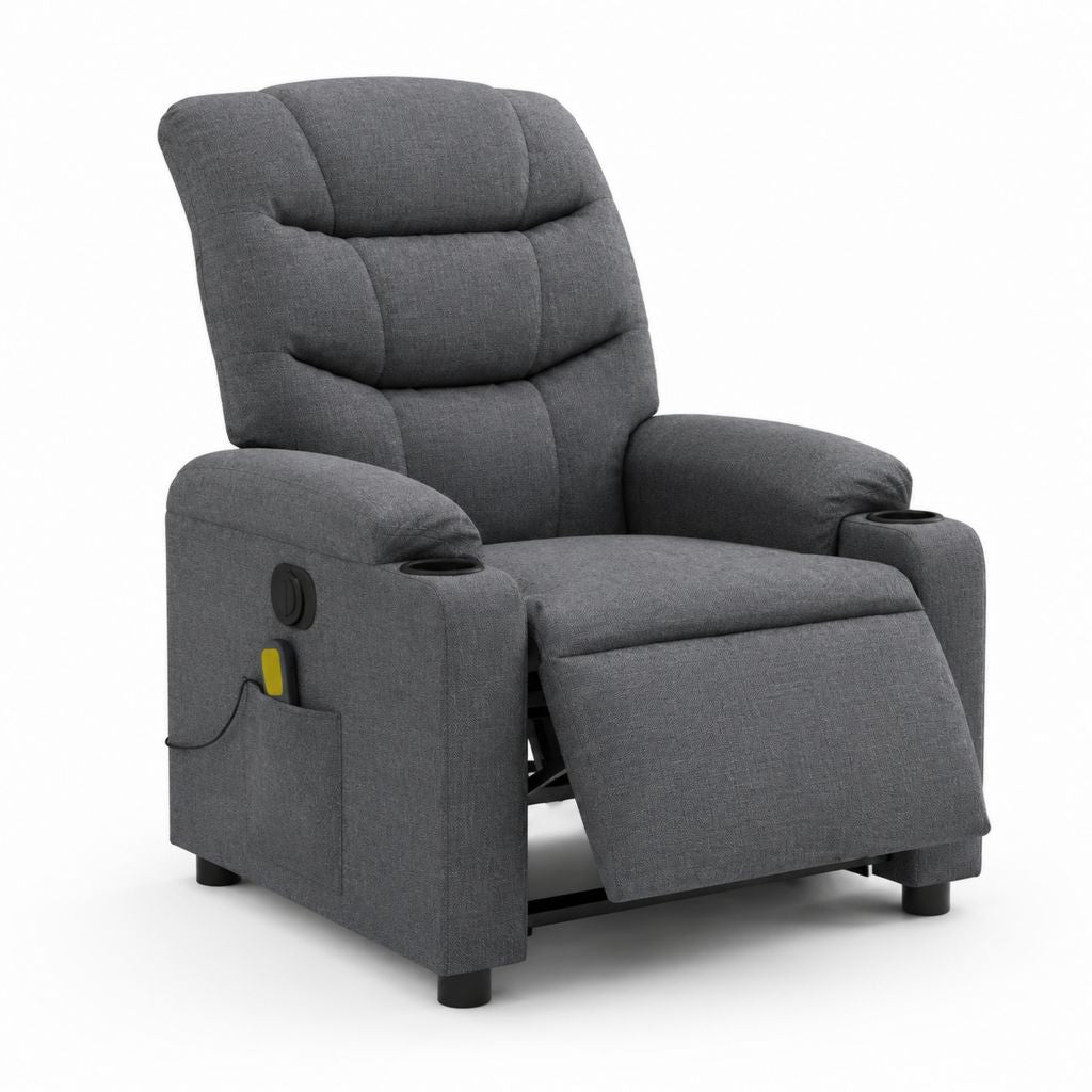 Fauteuil relax électrique inclinable gris en polyester avec porte-gobelets 90 x 95 x 105 cm