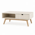 Table basse rectangulaire blanc cassé en MDF avec rangement 100 x 50 x 45 cm