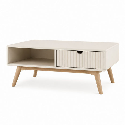 Table basse rectangulaire blanc cassé en MDF avec rangement 100 x 50 x 45 cm