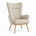 Fauteuil à oreilles beige en polyester avec pieds en bois d'hévéa 74 x 80 x 105 cm