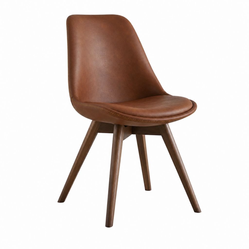 Chaise de salle à manger arrondie marron en polyuréthane pieds en hévéa massif 48 x 55 x 82 cm