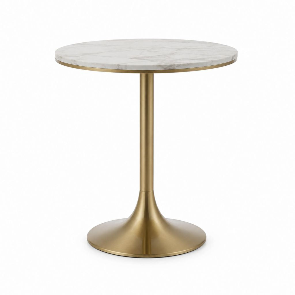 Table d'appoint ronde blanc marbré et doré en MDF et acier 50 x 60 cm