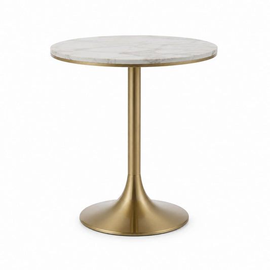 Table d'appoint ronde blanc marbré et doré en MDF et acier 50 x 60 cm