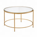 Table basse ronde dorée en acier et verre trempé diamètre 80 cm hauteur 45 cm
