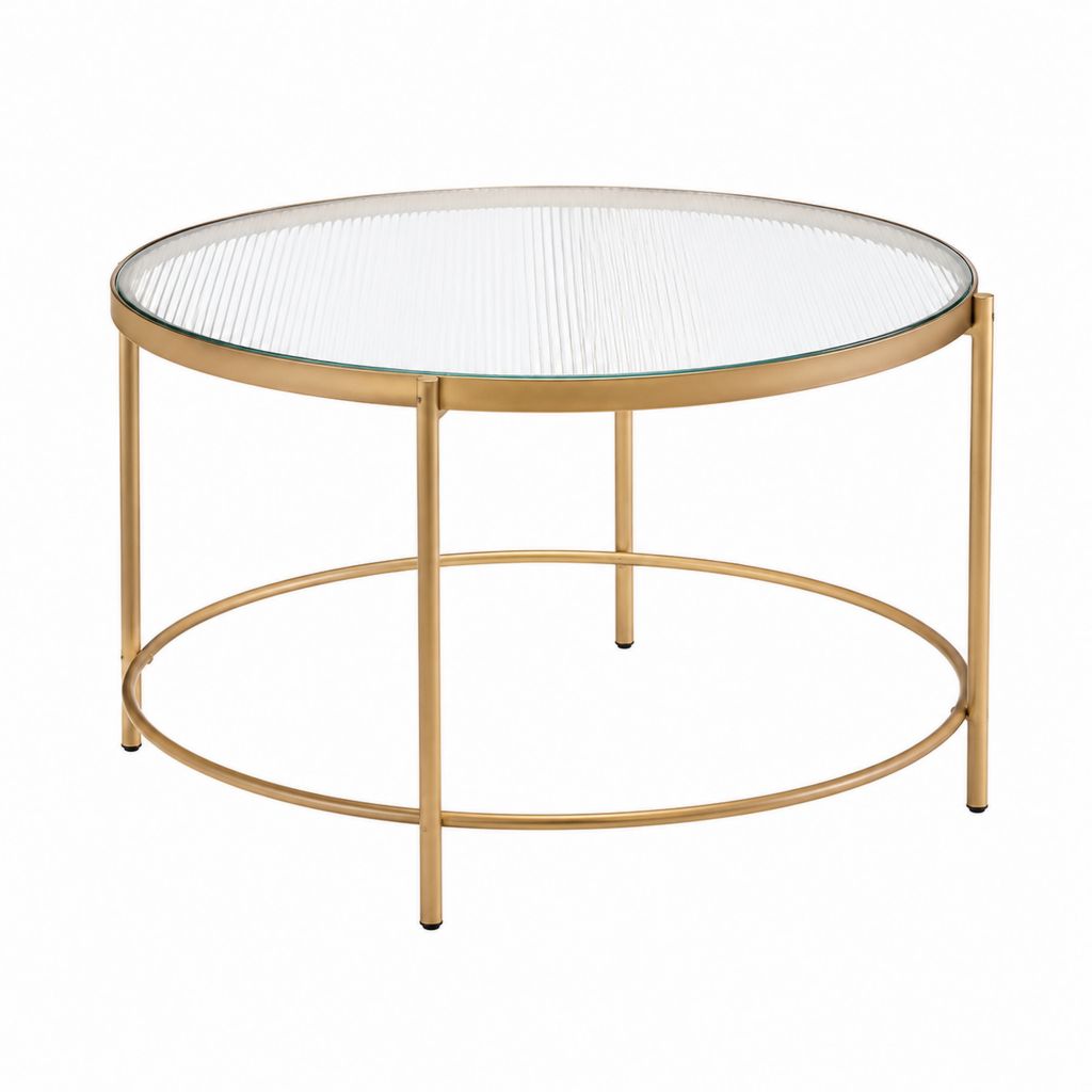 Table basse ronde dorée en acier et verre trempé diamètre 80 cm hauteur 45 cm