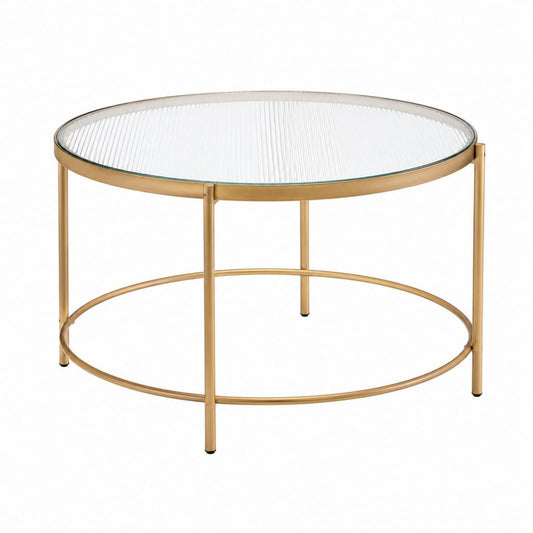 Table basse ronde dorée en acier et verre trempé diamètre 80 cm hauteur 45 cm