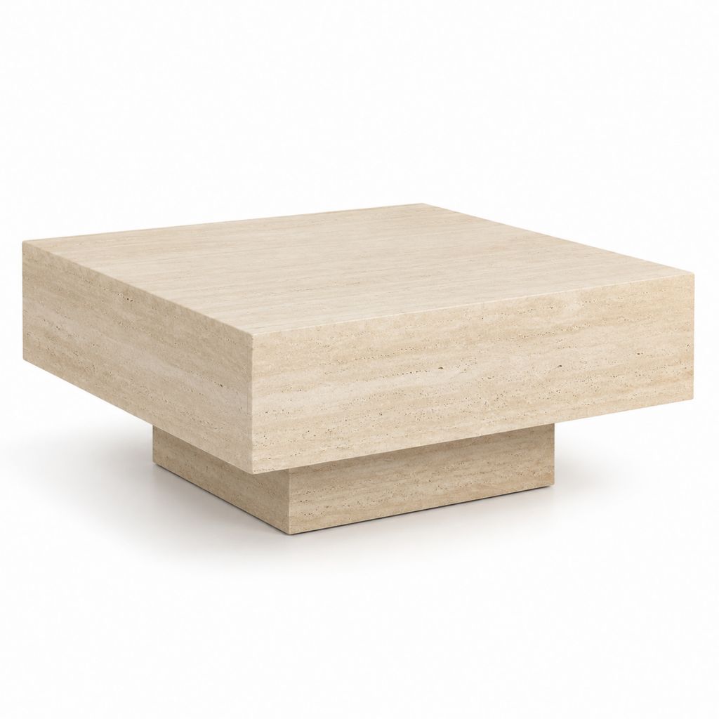 Table basse carrée beige en travertin 100 x 100 x 35 cm