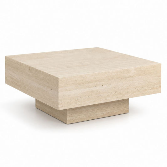 Table basse carrée beige en travertin 100 x 100 x 35 cm