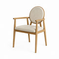Chaise de salle à manger avec accoudoirs beige en chêne massif et polyester dossier rond 58 x 60 x 85 cm
