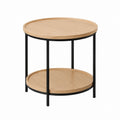 Table d’appoint ronde à 2 plateaux chêne clair et acier noir diamètre 50 cm hauteur 55 cm