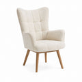 Fauteuil de salon à dossier haut crème en polyester avec pieds en bois massif 75 x 85 x 105 cm