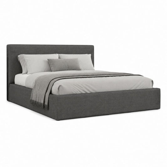 Lit coffre 160 x 200 cm gris anthracite en polyester avec tête de lit rectangulaire
