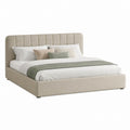 Lit coffre 160 x 200 cm beige en polyester avec tête de lit capitonnée