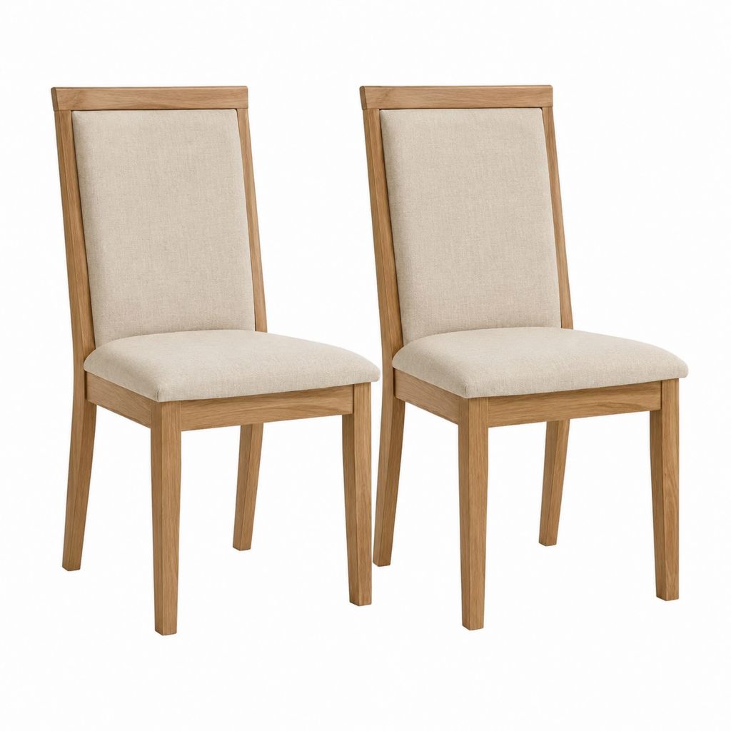 Lot de 2 chaises de salle à manger beige en chêne massif et polyester avec dossier rectangulaire 100 x 46 x 58 cm